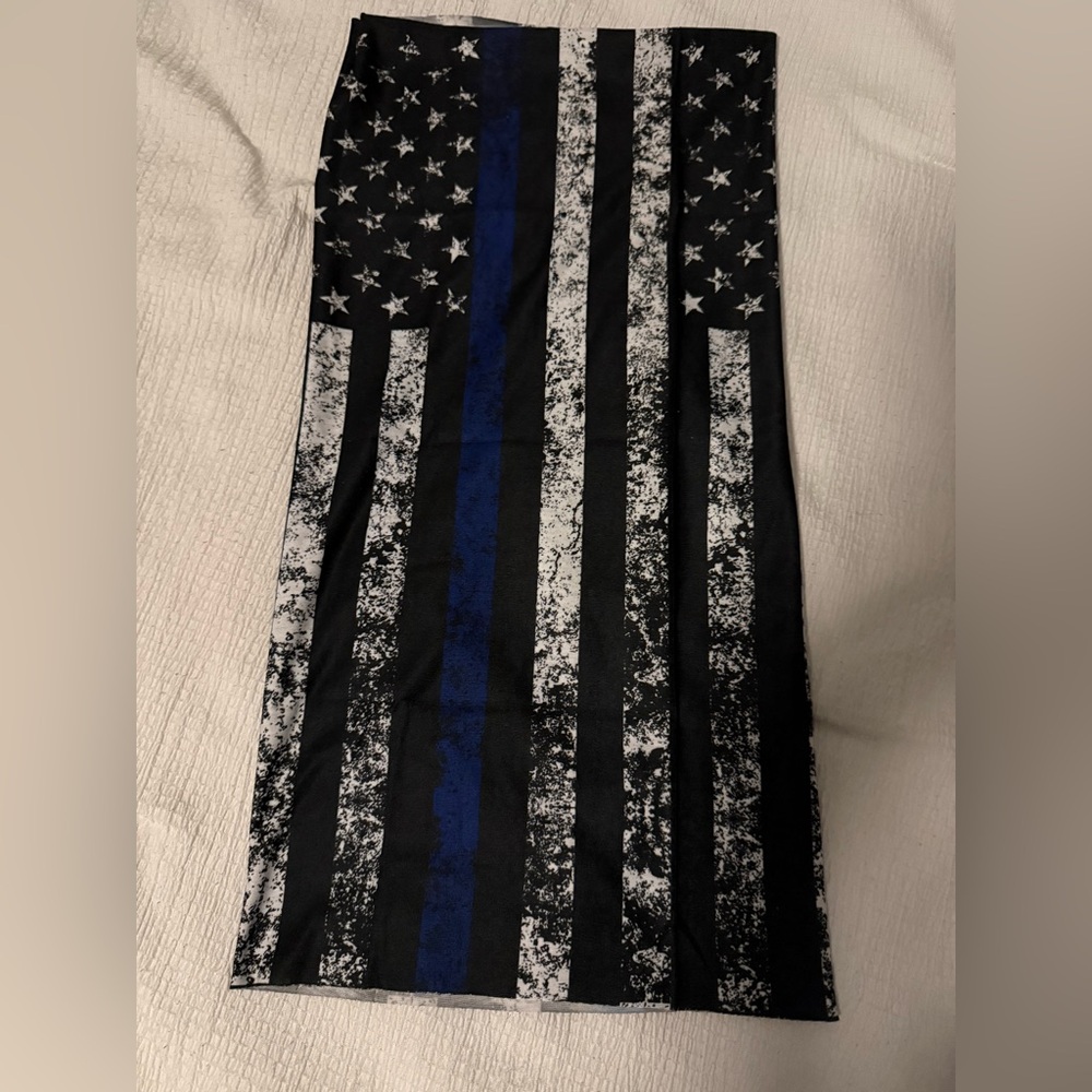 Black and White Flag Scarf with Blue Stripe - Picture 1 of 2